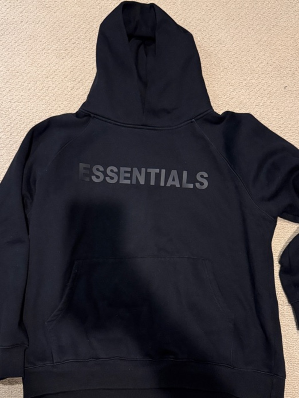 Essentials Black Hoodie with Tonal ESSENTIALS Logo